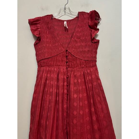 Anthropologie The Peregrine Midi Dress Size XS Petite Smocked Tiered Stretch XSP - Picture 7 of 8
